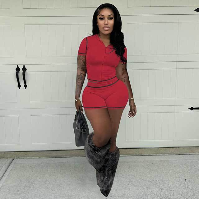 High Elastic Sports Hooded Cardigan Short Sleeve Shorts Set