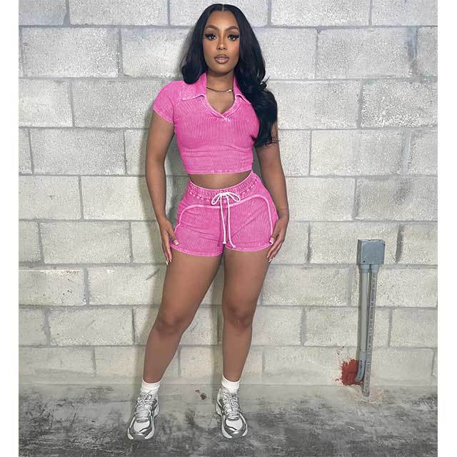 06 Printed Sleeveless Crop Top Fitted Short Set