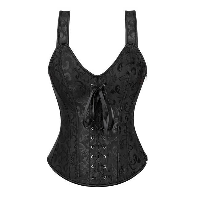 Lace-Up Jacquard Strap Corset Tops With Side Zipper