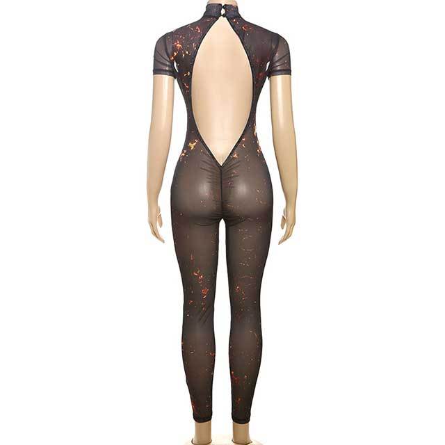 Printed Backless Tight Jumpsuit