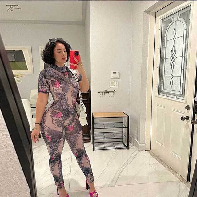 Printed Backless Tight Jumpsuit