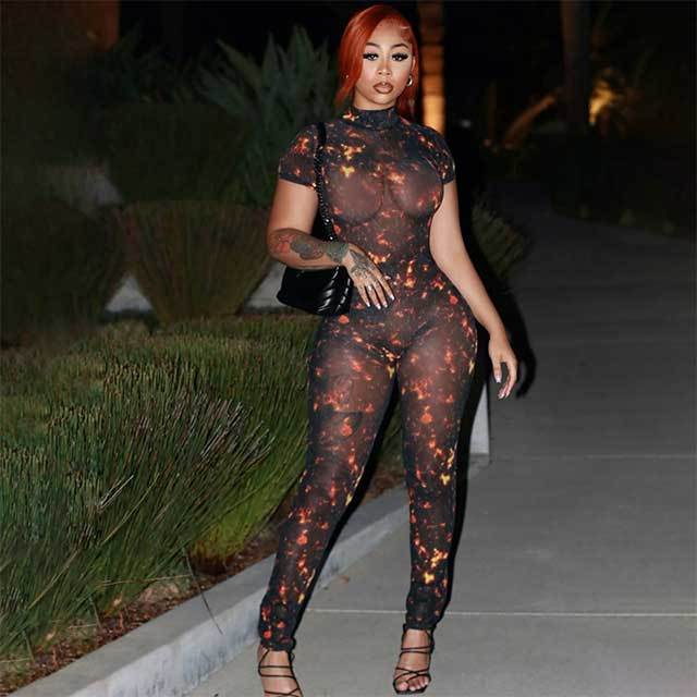 Printed Backless Tight Jumpsuit