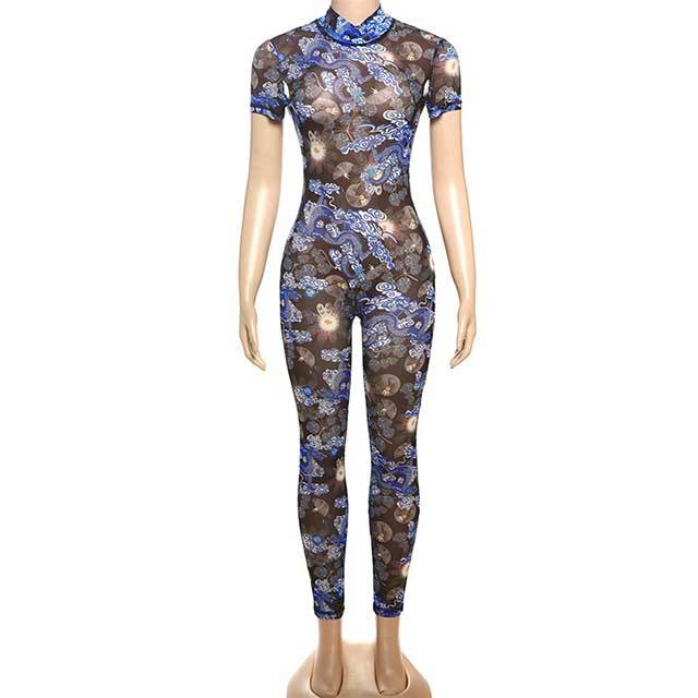 Printed Backless Tight Jumpsuit