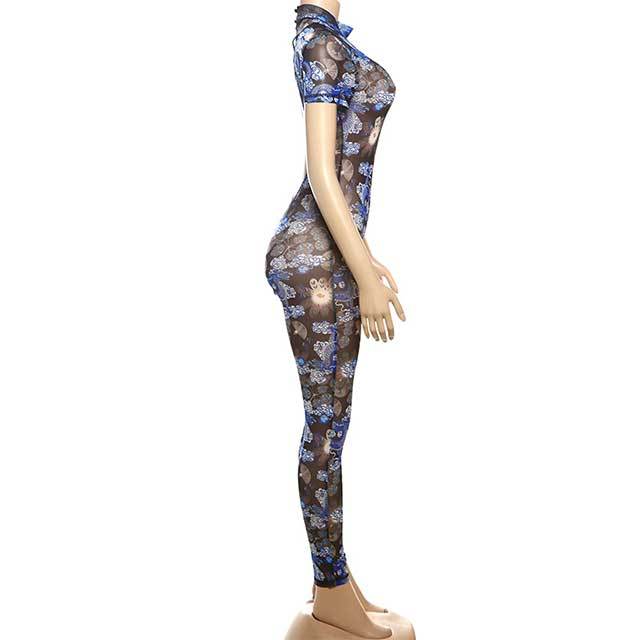 Printed Backless Tight Jumpsuit
