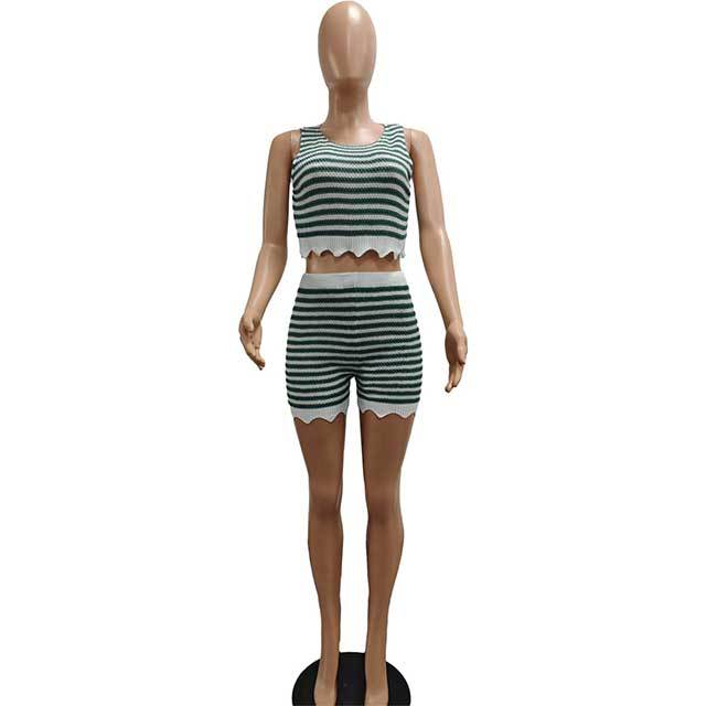 Color Block Striped Knitting Short Set