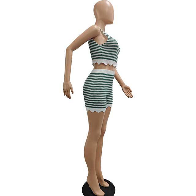 Color Block Striped Knitting Short Set
