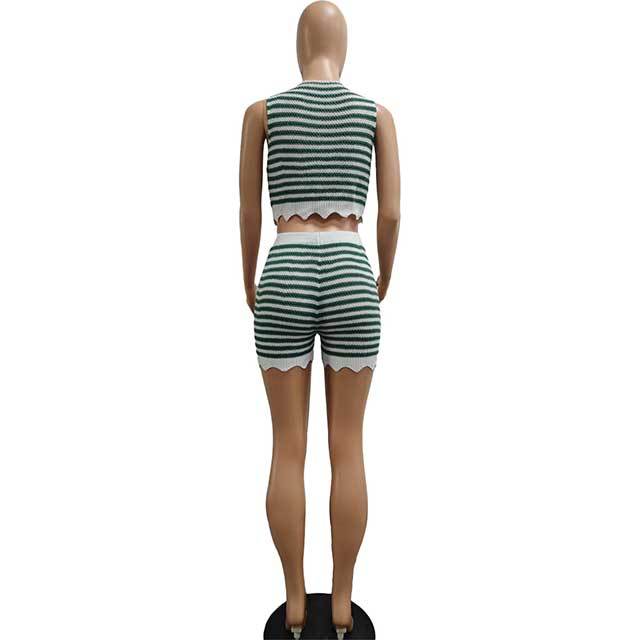 Color Block Striped Knitting Short Set