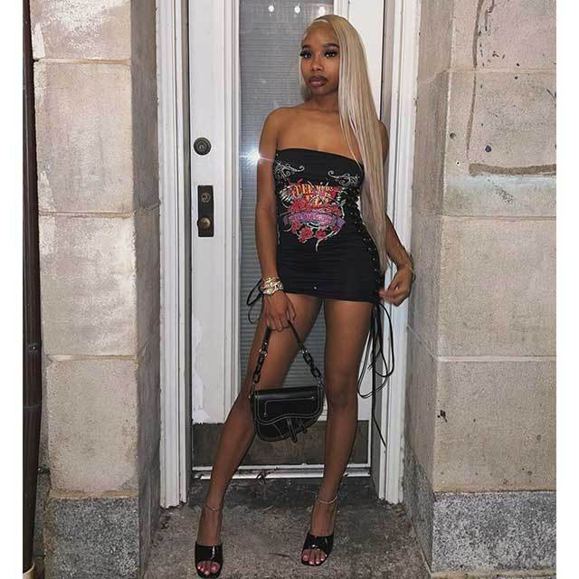 Off Shoulder Tube Laced Up Mini Dress