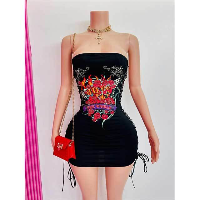 Off Shoulder Tube Laced Up Mini Dress