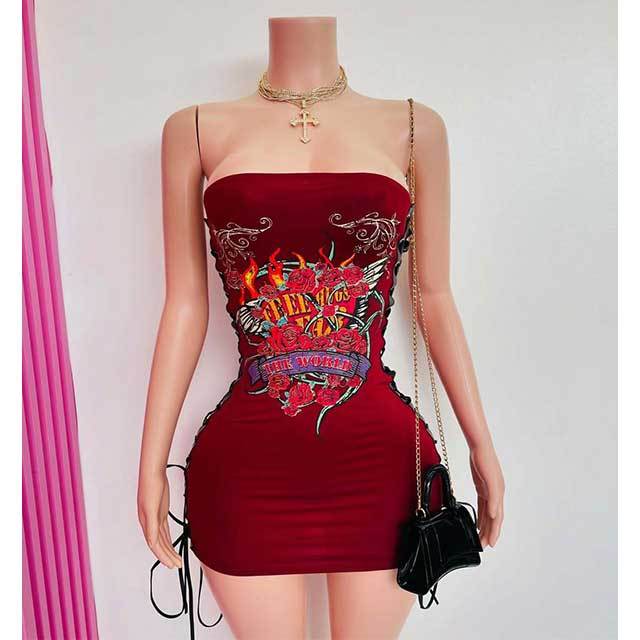 Off Shoulder Tube Laced Up Mini Dress