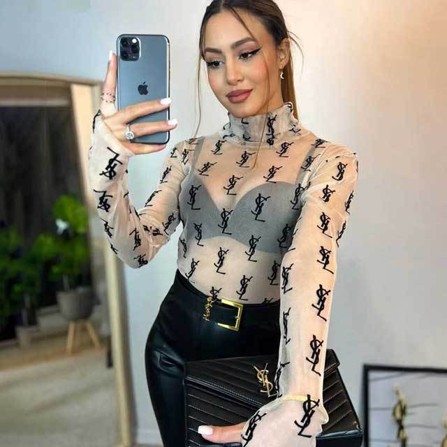 Sexy Long Sleeve See Through Mesh Tees