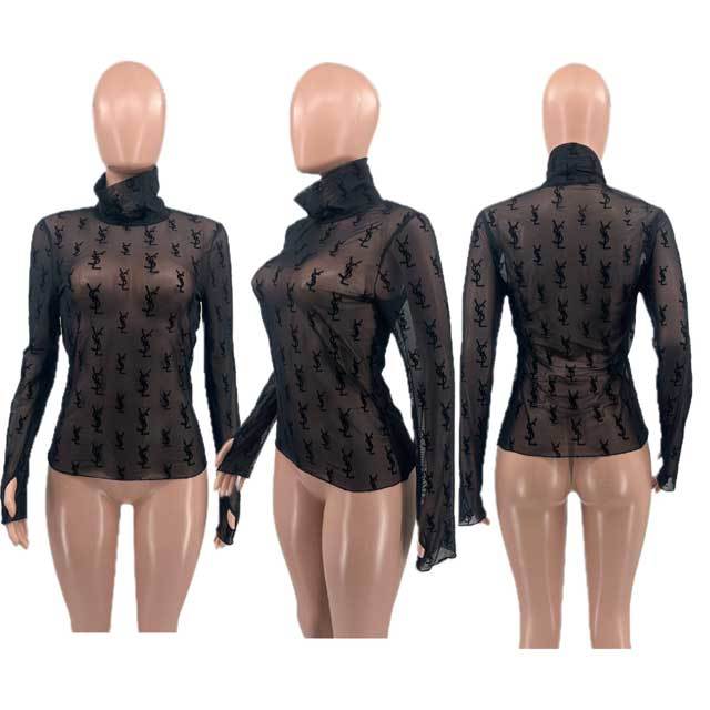 Sexy Long Sleeve See Through Mesh Tees