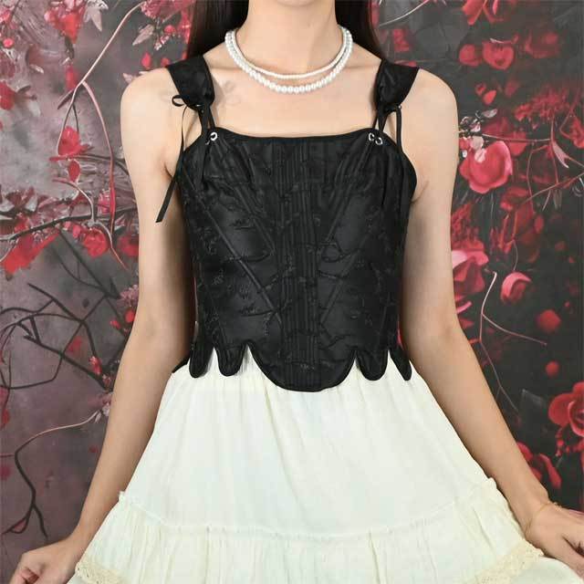 Embossed Jacquard Lace-Up Corset