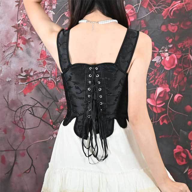 Embossed Jacquard Lace-Up Corset