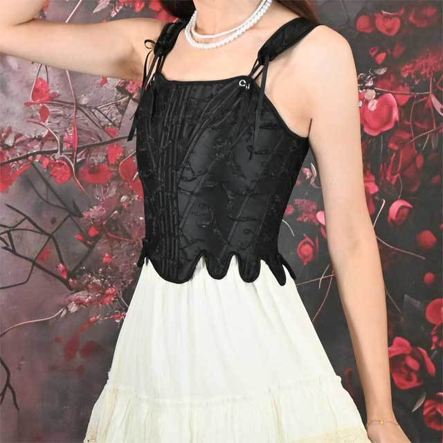 Embossed Jacquard Lace-Up Corset