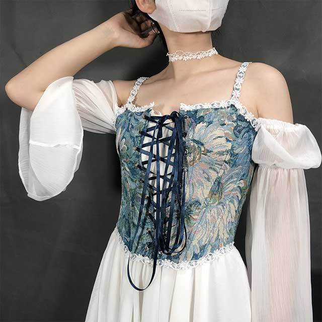 French Retro Lace-Up Bustier Corset