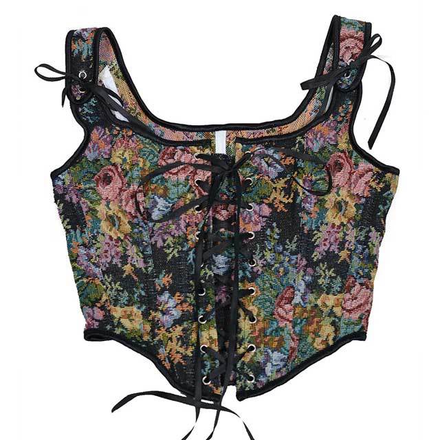 French Retro Lace-Up Corset Tops