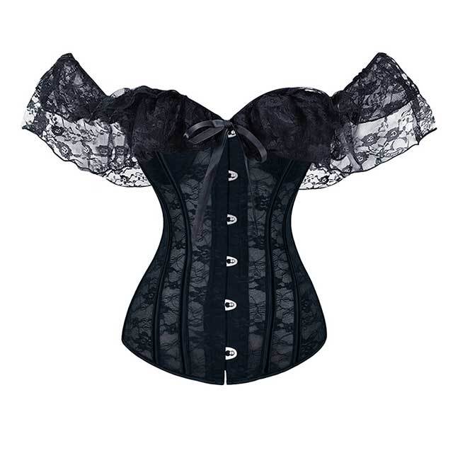Lace Short Sleeves Breathable Corset Waist Bustier Top