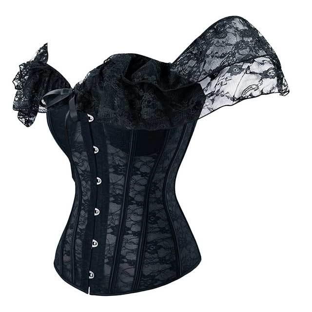 Lace Short Sleeves Breathable Corset Waist Bustier Top