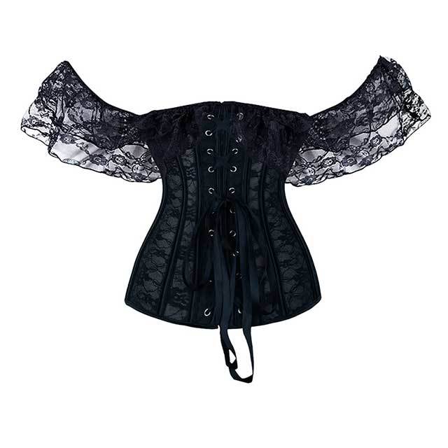 Lace Short Sleeves Breathable Corset Waist Bustier Top