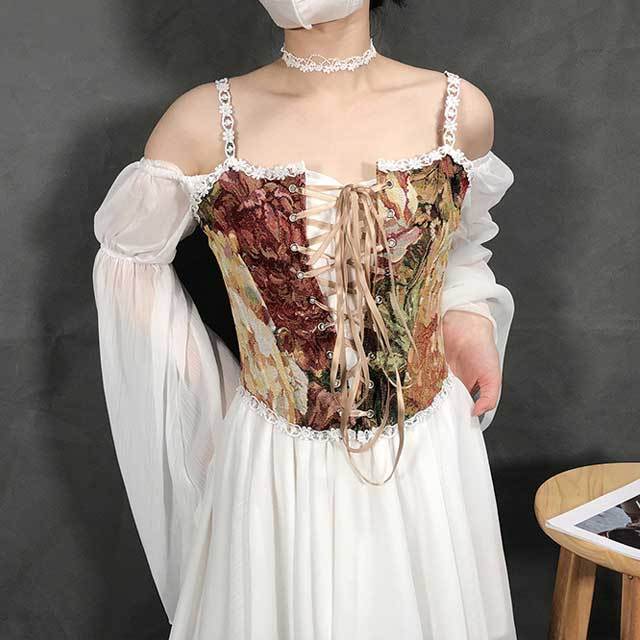 Painting Lace-Up Retro Corset Tops