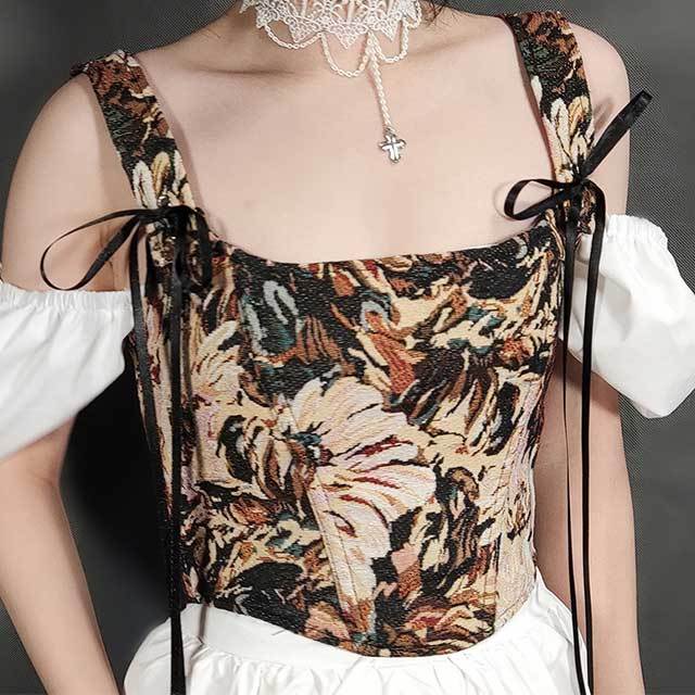 Oil Painting Style Straps Slimming Outerwear Corset