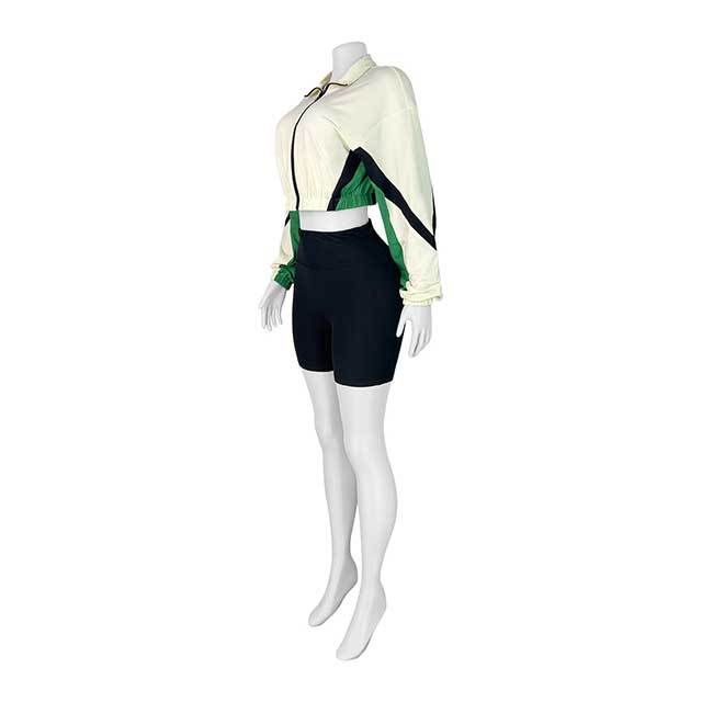 Contrast Color Zipper Up Jacket Top Fitted Short Set