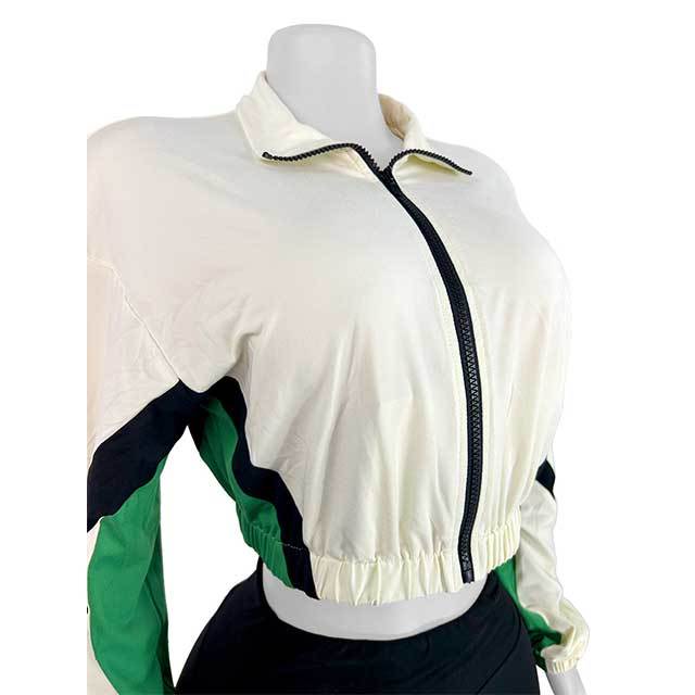 Contrast Color Zipper Up Jacket Top Fitted Short Set