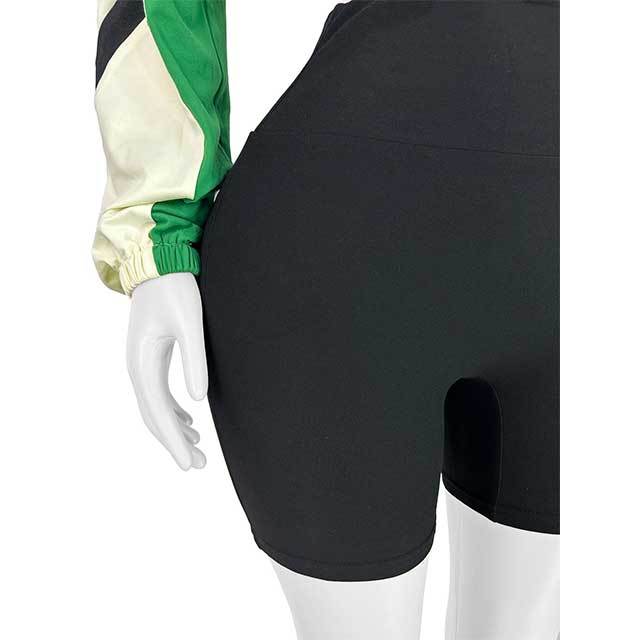 Contrast Color Zipper Up Jacket Top Fitted Short Set