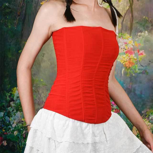 Fishbone Strapless Mesh Corset Top