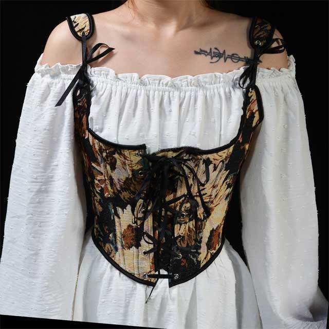 French Painting Lace-Up Women Bustier Corset