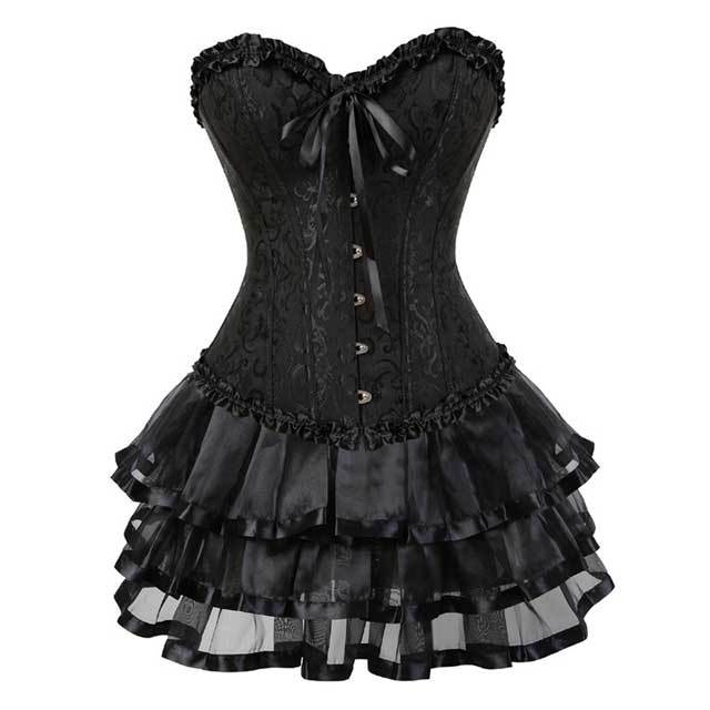 Jacquard Corset Tops Mesh Tiered Skirt Set