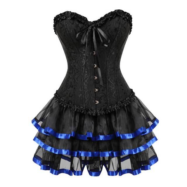 Jacquard Corset Tops Mesh Tiered Skirt Set