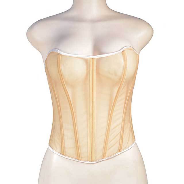 Lace-Up Back Sheer Mesh Overbust Corselet Corset