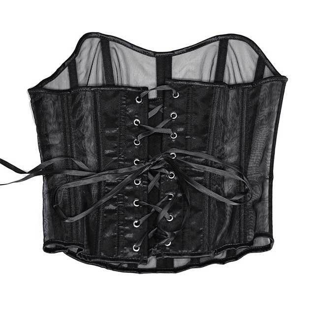 Lace-Up Back Sheer Mesh Overbust Corselet Corset