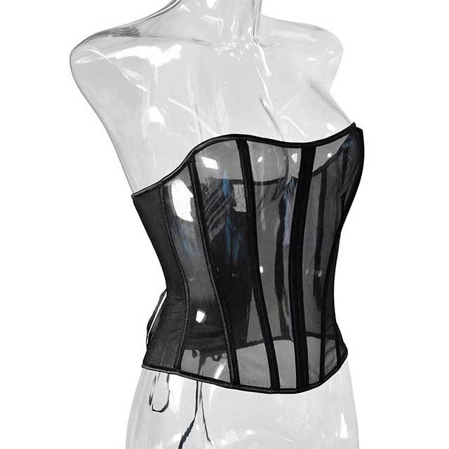 Lace-Up Back Sheer Mesh Overbust Corselet Corset