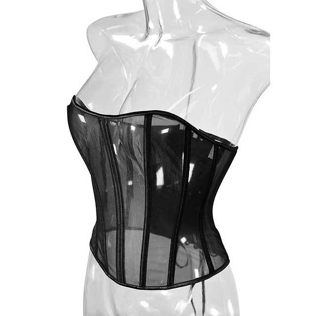 Lace-Up Back Sheer Mesh Overbust Corselet Corset