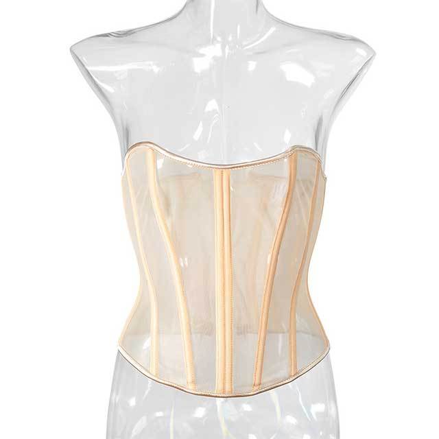 Lace-Up Back Sheer Mesh Overbust Corselet Corset