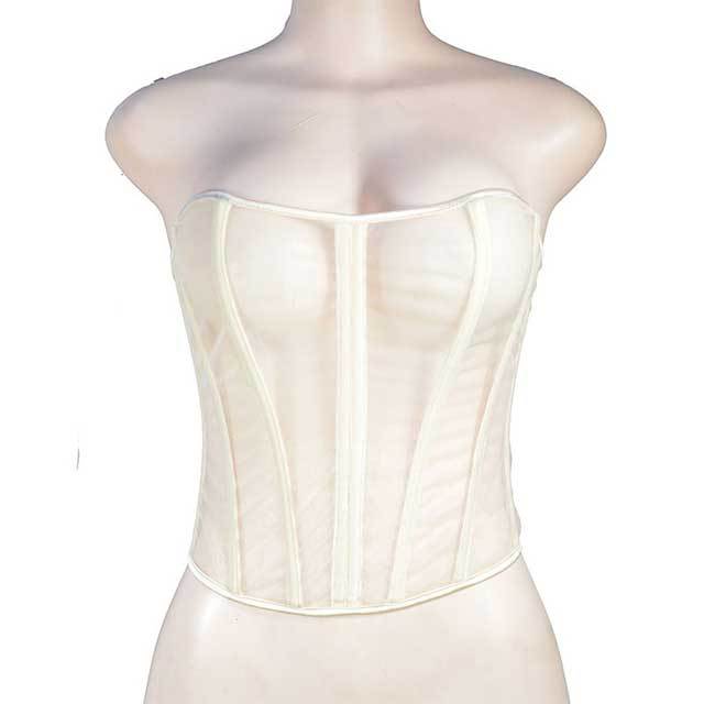 Lace-Up Back Sheer Mesh Overbust Corselet Corset