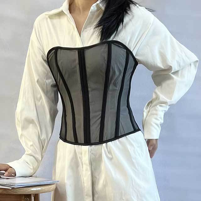 Lace-Up Back Sheer Mesh Overbust Corselet Corset