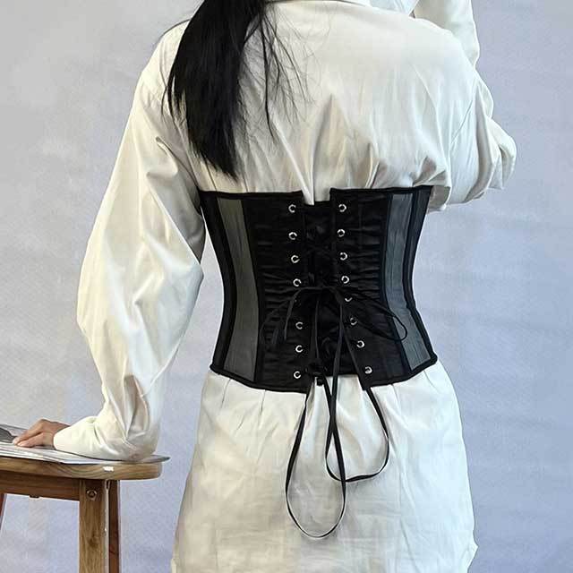 Lace-Up Back Sheer Mesh Overbust Corselet Corset