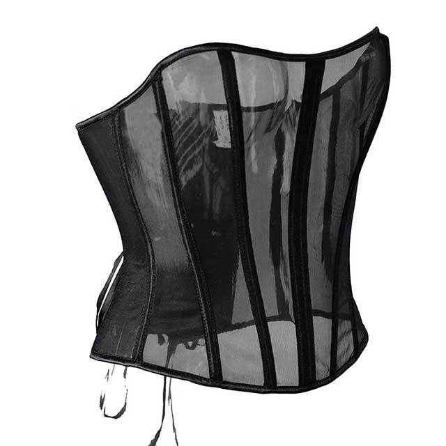 Lace-Up Back Sheer Mesh Overbust Corselet Corset