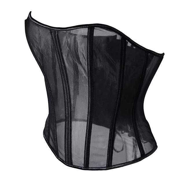 Lace-Up Back Sheer Mesh Overbust Corselet Corset