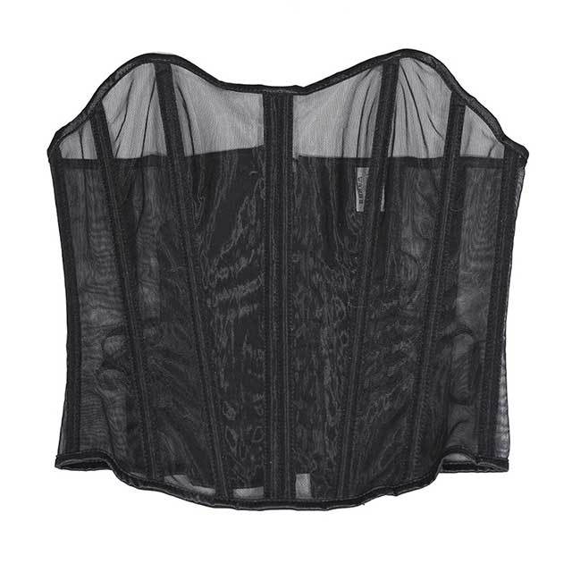 Lace-Up Back Sheer Mesh Overbust Corselet Corset