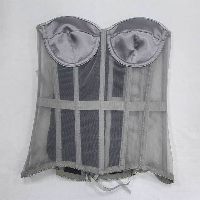 Off Shoulder Sheer Mesh Corset Crop Top