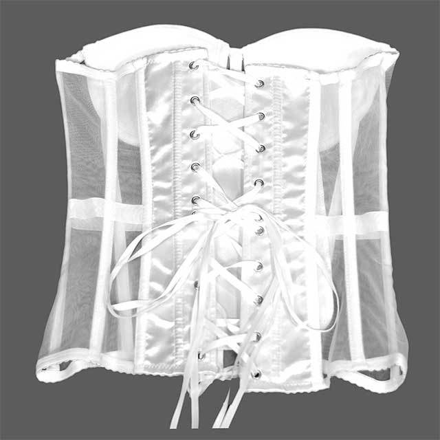 Off Shoulder Sheer Mesh Corset Crop Top