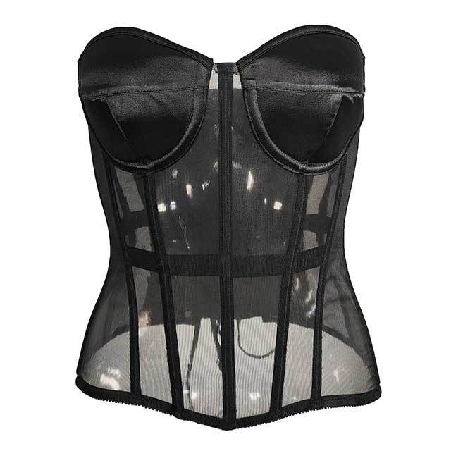 Off Shoulder Sheer Mesh Corset Crop Top