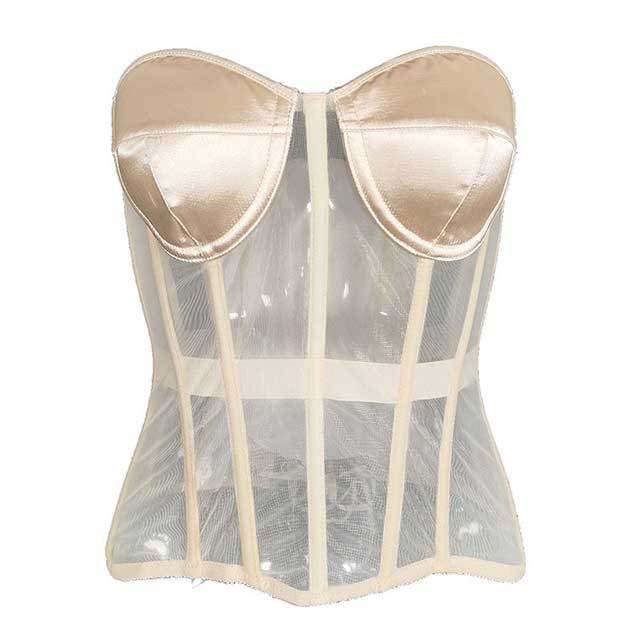 Off Shoulder Sheer Mesh Corset Crop Top