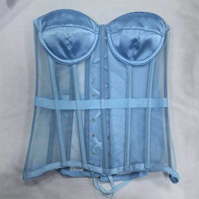 Off Shoulder Sheer Mesh Corset Crop Top