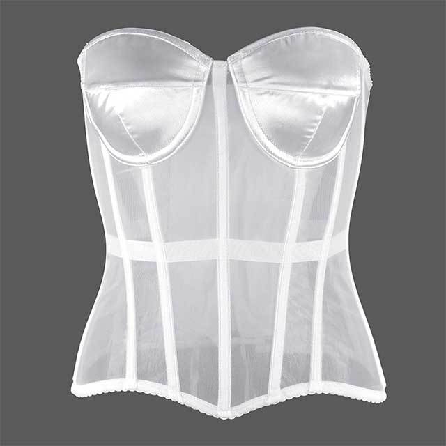 Off Shoulder Sheer Mesh Corset Crop Top